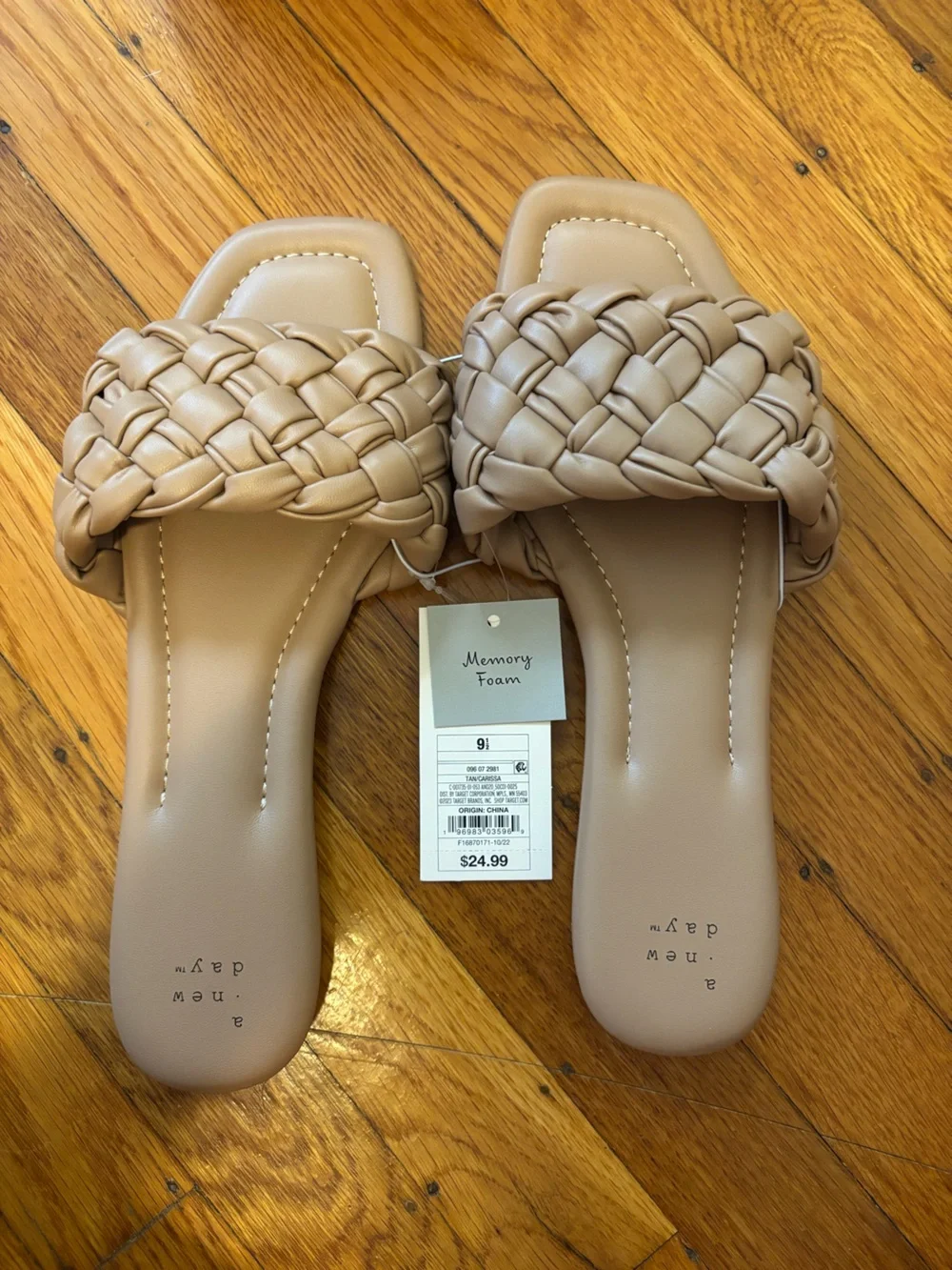 A New Day Woven Strap Slide Sandals in Tan